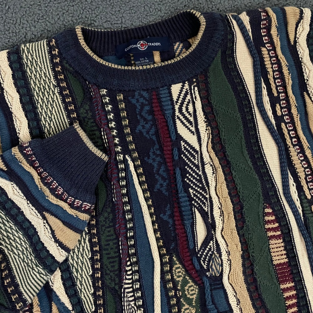 Cotton Traders 3D Knit Sweater Men Large Coogie Style Biggie Cosby Vintage Retro